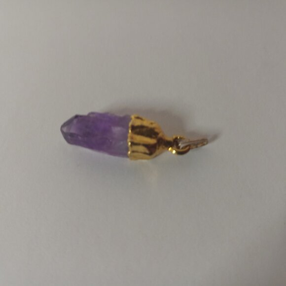 1"Raw Stone Amethyst February Birthstone Gold plated Pendant - Picture 5 of 7